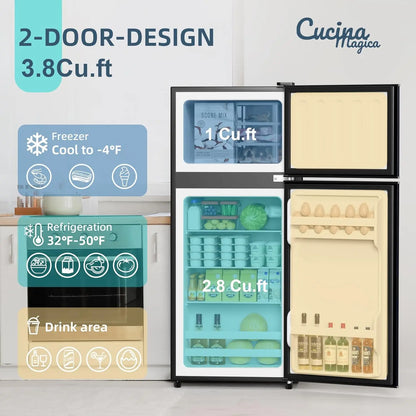 Mini Fridge with Freezer, 3.8 Cu.Ft Small Fridge, Energy Saving, Low Noise,7 Adjustable Thermostat
