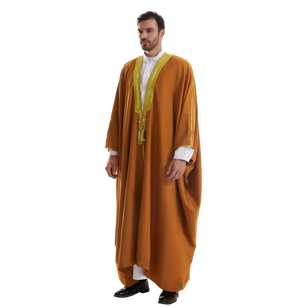 Islamic Men Kimono Woolen Sweater Eid Al Fitr Ramadan Muslim Dress Saudi Arabian Embroidered Robe