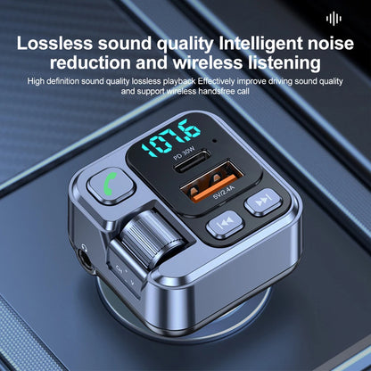 All-in-One Car Bluetooth Adapter - PD20W Fast Charger, USB U Disk Reader, Digital Display & FM Transmitter for Phones