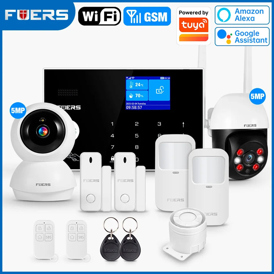 FUERS WIFI GSM Alarm System Wireless Home Burglar Security Alarm System works with Tuya Smart APP Control Motion Detector Sensor