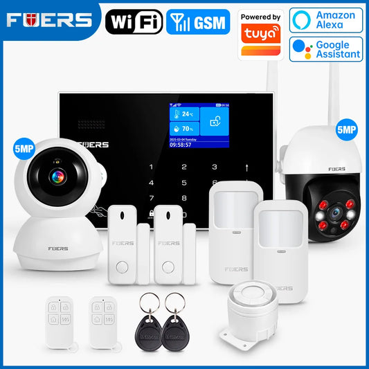 FUERS WIFI GSM Alarm System Wireless Home Burglar Security Alarm System works with Tuya Smart APP Control Motion Detector Sensor