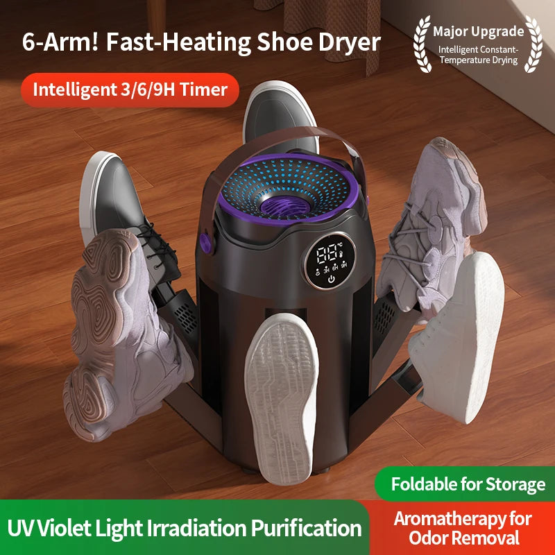 Home intelligent timed folding six arm shoe dryer with shoe heating fast drying deodorization and sterilization function