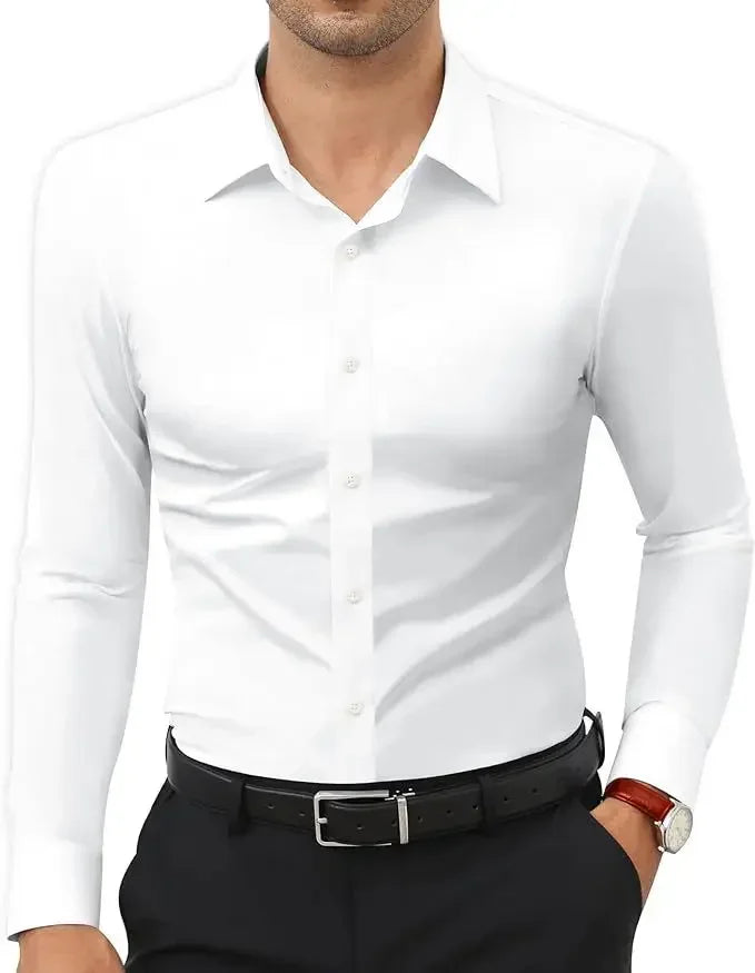 50-130KG non-ironing four-sided elastic men's shirt fashion business dress casual men's long-sleeved solid color shirt