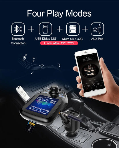 Bluetooth FM Transmitter Handsfree 1.8'' TFT Display Car radio MP3 Music USB SD EQ Player Built-in Mic Quick Charge 3.0 Adapter