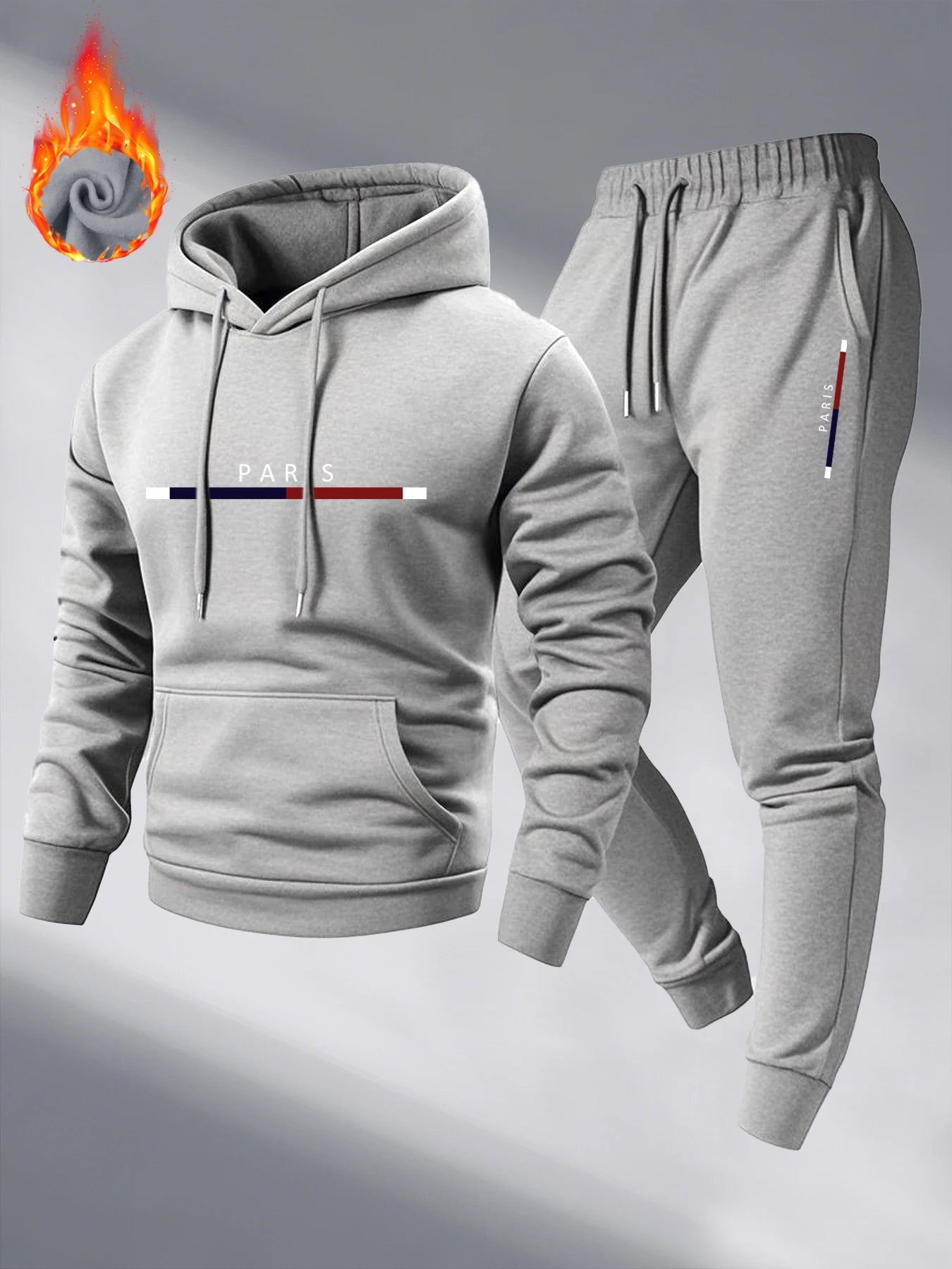 Men Hooded Tracksuit Winter Casual Thick Loose Plus Size Paris Letter Print fleece warm pullover long sleeved hooded sweatshirt