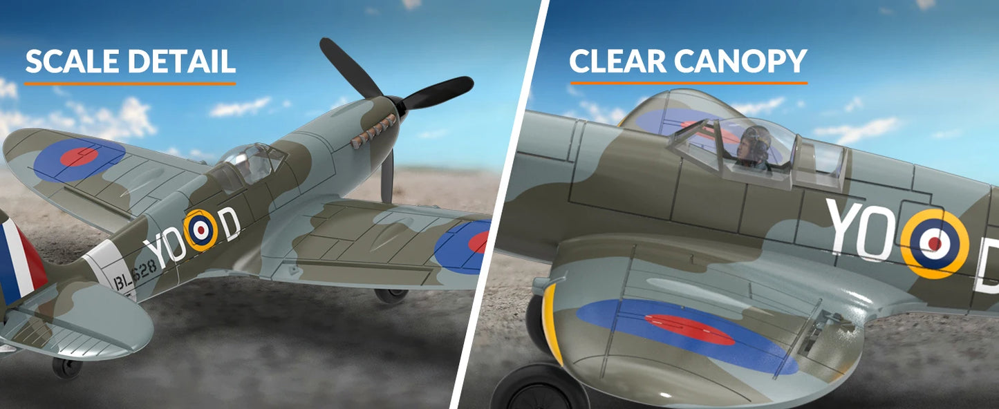 Volantex New Spitfire RC Plane EPP 400mm Wingspan RC Fighter One Key Aerobatic 2.4G 4CH RTF Warbird Plane