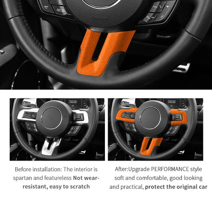 Made of Alcantara For Mustang Steering Wheel Panel Decorative Strips Trim Frame Sticker Car Premium Interior Tuning Accessories