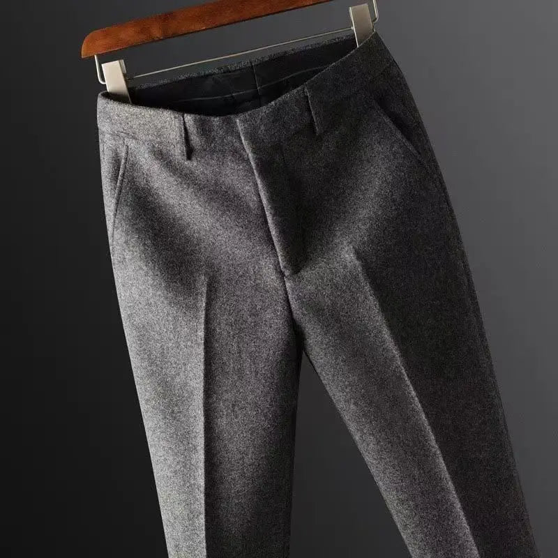 Men's Thickened Woolen Trousers Straight Leg Casual Business Pants Lightweight Luxury Spring Autumn Warm Casual Men's Pants