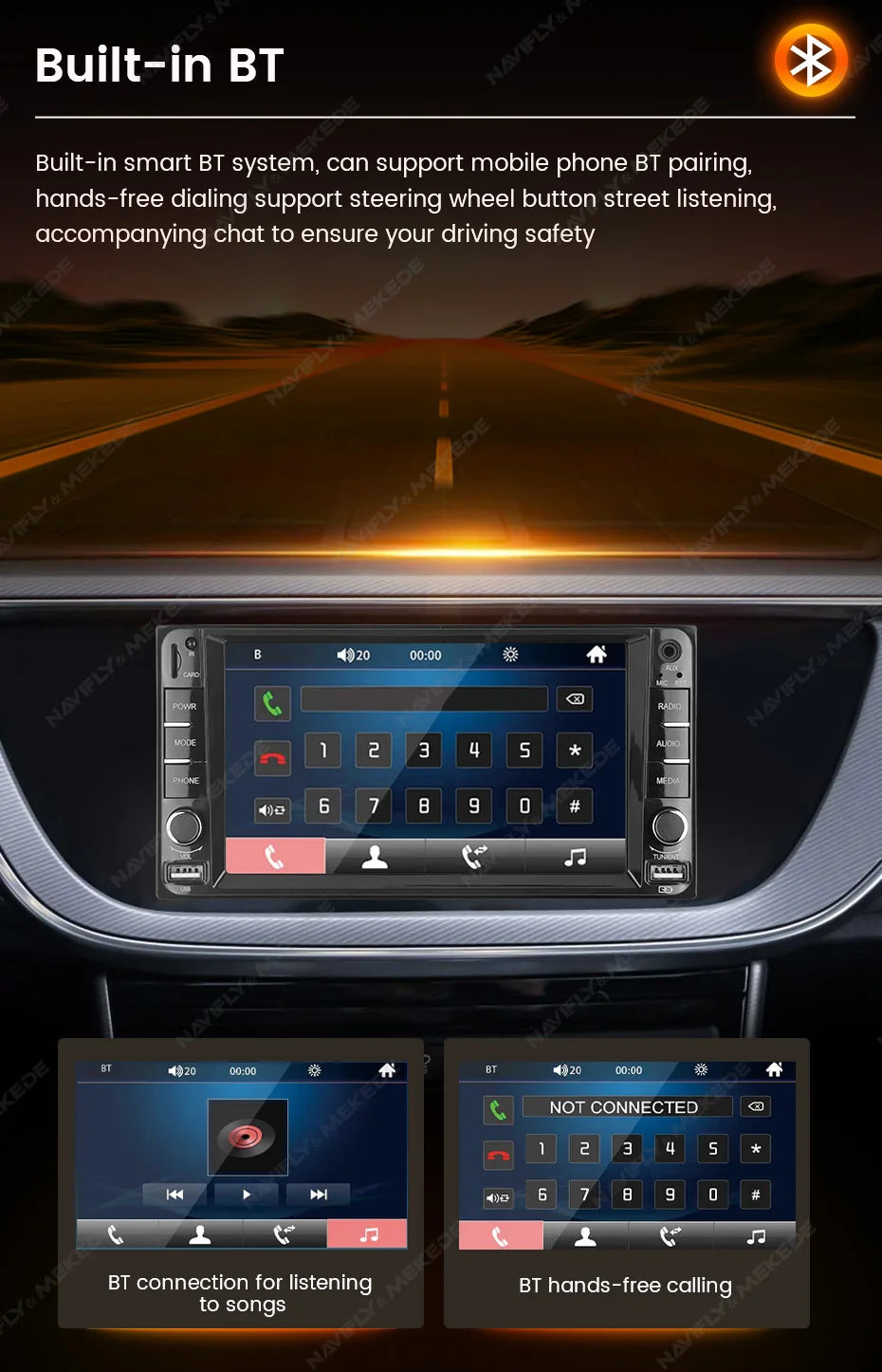 MEKEDE 2din MP5 Car Radio Universal Multimedia 7 inch HD Touch Screen Wired Carplay Android Auto BT USB FM Radio Stereo Audio
