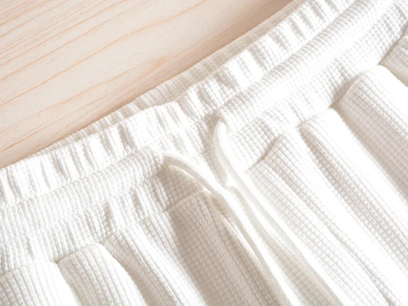 Autumn American Retro Waffle Embroidery Sweatpants Men's Fashion Pure Cotton Loose Elastic Waist Drawstring Casual Sport Pants