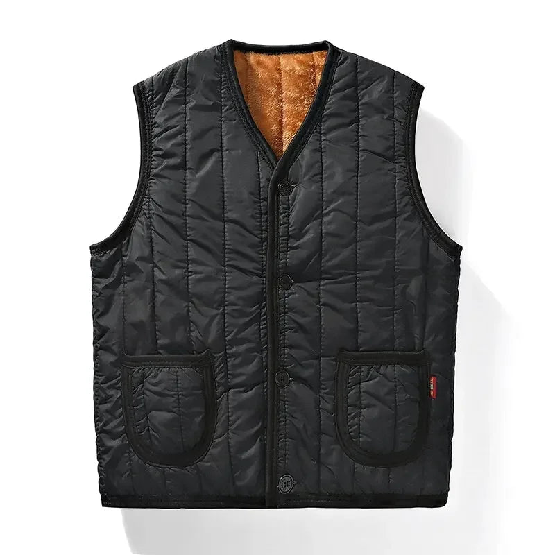 Winter Plus Fleece Thicken Warm Cotton Vest Men Gift for Father Husband Casual Loose Comfortable Sleeveless Jacket Men Clothing