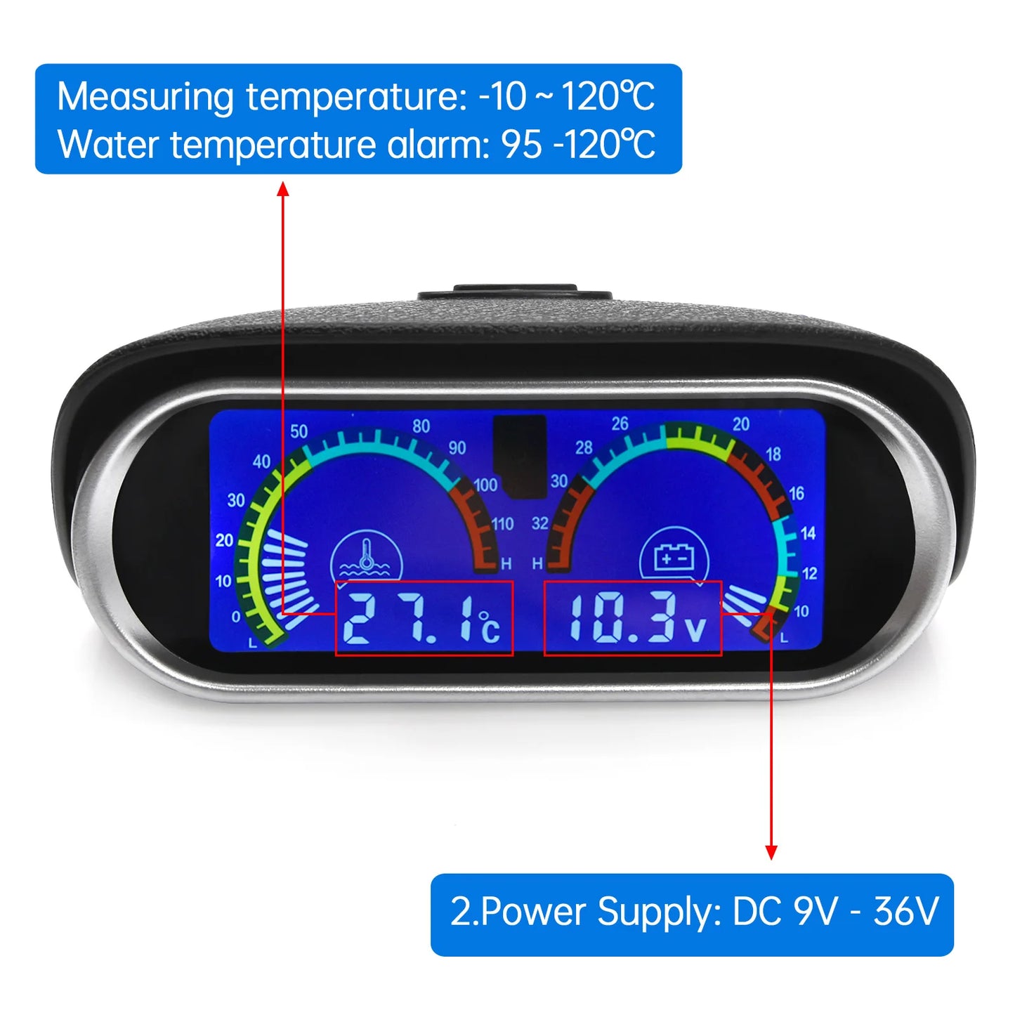 12V 24V Digital Water Temperature Gauge + Volt Water Temperature Sensor Head Plug Joint Pipe Sensor Radiator Hose Adapter 1/8NPT