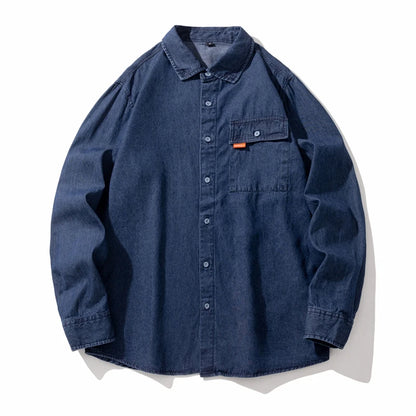 Classic Washed Denim Shirt Men's 2025 Autumn New Dark Blue Fashion Loose Casual Long-sleeved Jean Shirts Korean Clothes