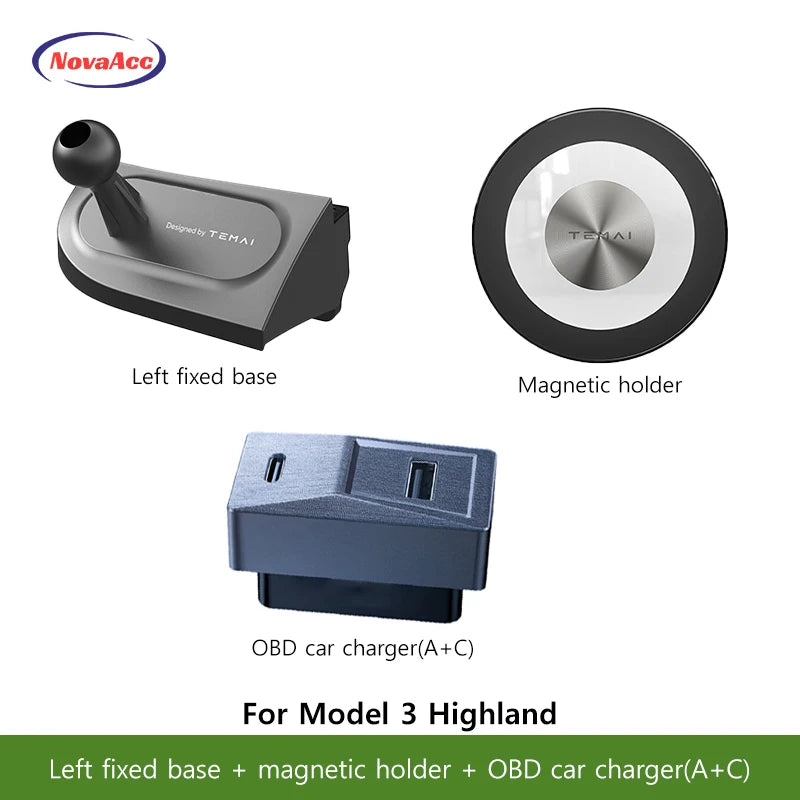NovaAcc Magnetic Wireless Charging Mount For Tesla Model Y Juniper Model 3 Highland 2024-2026 Left Right Rudder Car Phone Holder