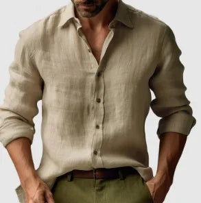 Men's Solid Color Long Sleeve Shirt Autumn Button Loose Fit Casual Breathable Top Men Fashion Basic Shirts