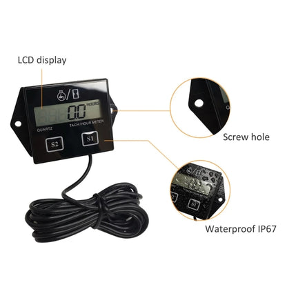 Digital Motor Speedmeter Engine Hour Meter Tachometer Gauge RPM LCD Display for Boat Motorcycles Chainsaw
