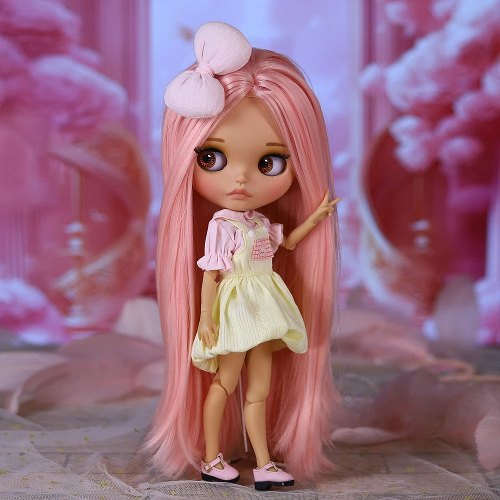 ICY DBS Blyth Doll BJD Joint Body Brown Skin Matte Face Cute Bow Doll 1/6 30cm Girl Gift Anime SD