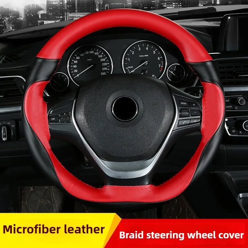 Leather Hand Sewn Steering Wheel Covers Universal DIY Braiding Car Steering Wheel Cover Car Accessories Steering Wheel Wrap 38CM