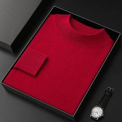 100% Pure Cashmere Sweater Men's Half High Collar Solid Color Pullover Fashion New Knit Undercoat  Autumn and Winter Long Sleeve