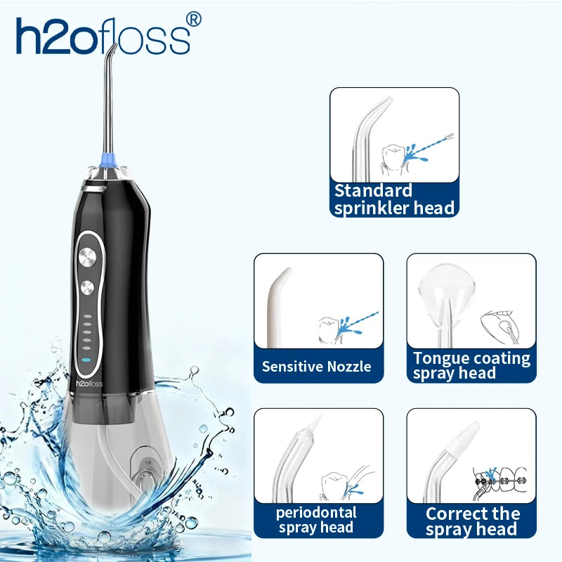 H2ofloss Water Flosser For Teeth Portable Oral Irrigator Dental Water Jet High Pressure Cleaning Mouth Washing 300ML 5 Modes