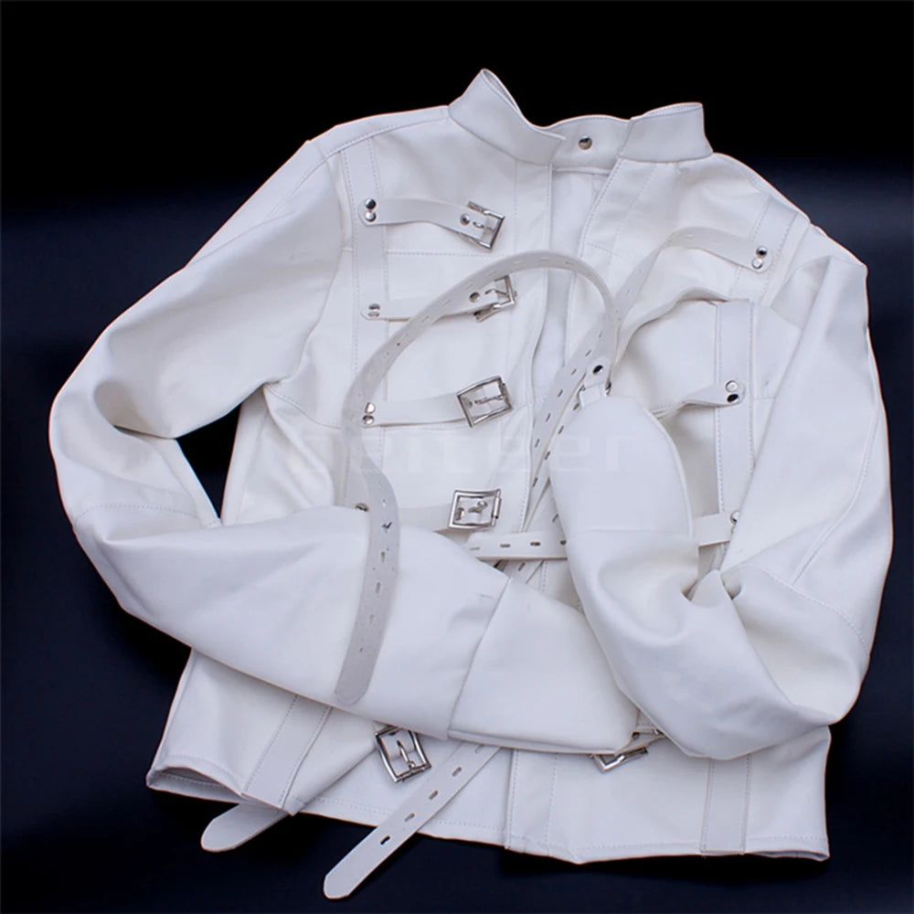 SM Games Bondage Straight Jacket Harness,Slave Role Gimp Costumes Sextoys BDSM Leather Lingerie Straitjacket with Crotch Strap