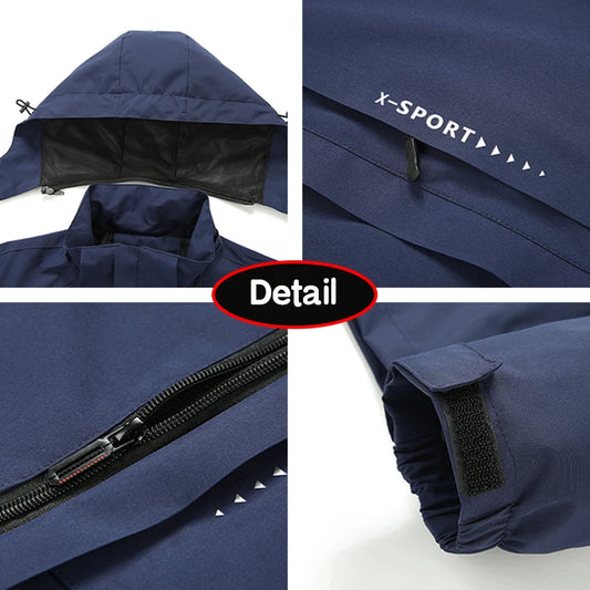 Spring Men Outdoor Leisure Windbreak Removable Hooded Jacket Men Autumn Many Pocket Fashion Brand Jacket Coat Male Clothing 8XL