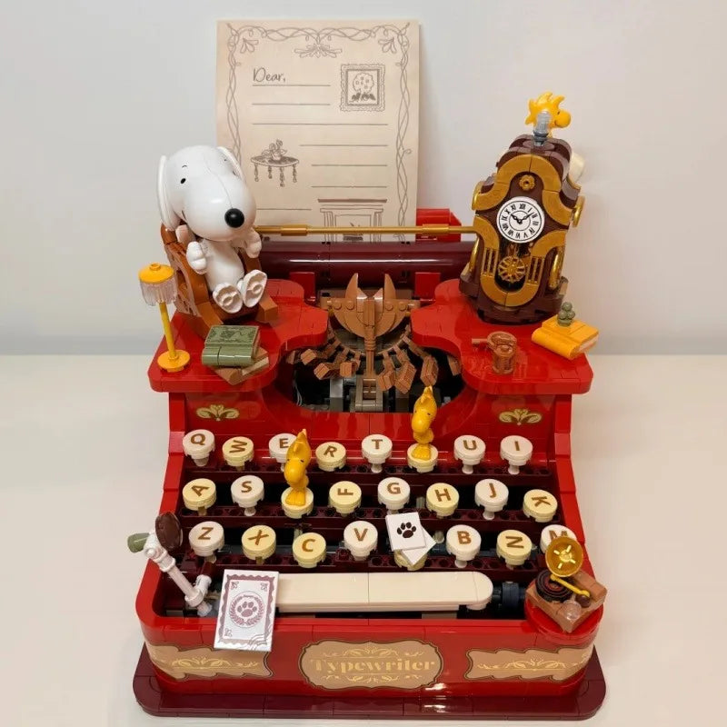 Pantasy Snoopy Series Typewriter Building Blocks Musical Mechanism Interlocking Ornament Assembly Toy Gift