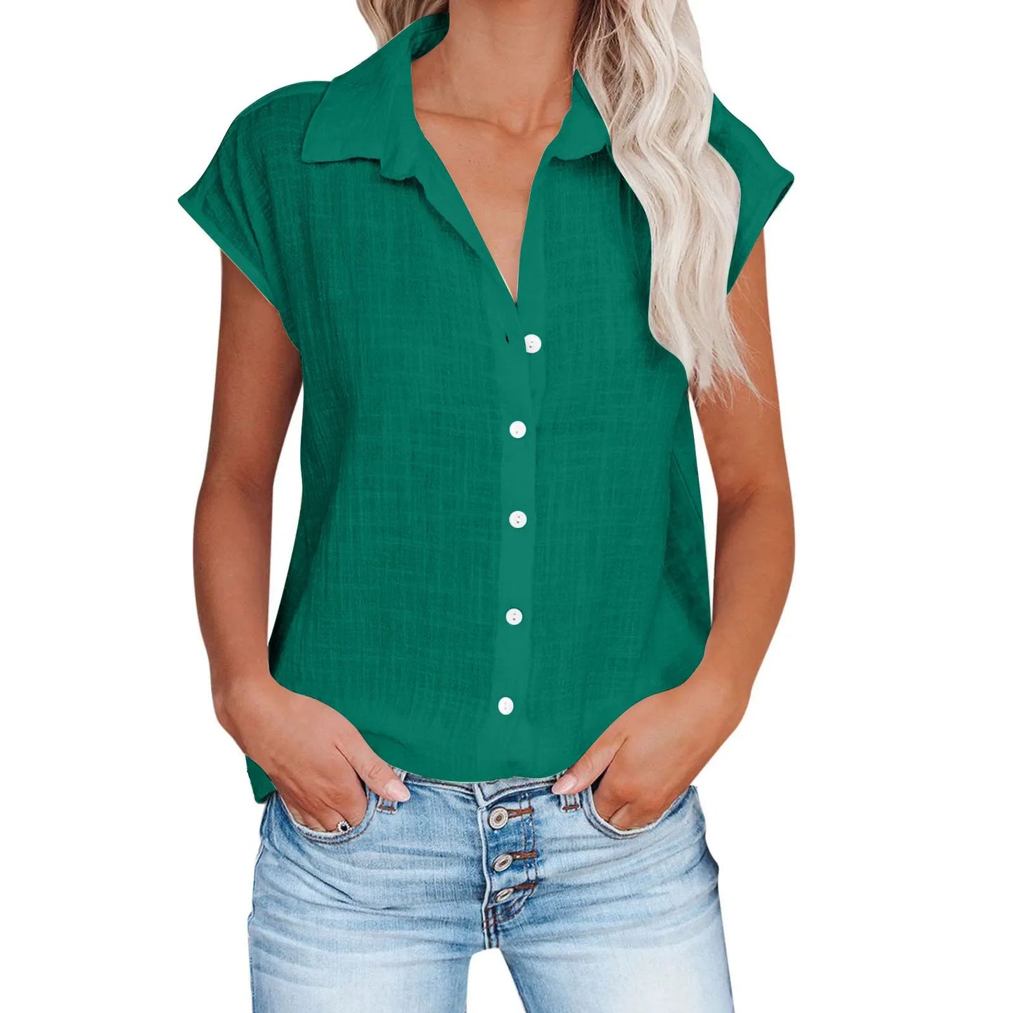 Cotton Linen Shirt Ladies Tops Tee Casual Thin Loose Woman T Shirt Summer Short Sleeve Solid T-Shirts Women Clothing Blusas
