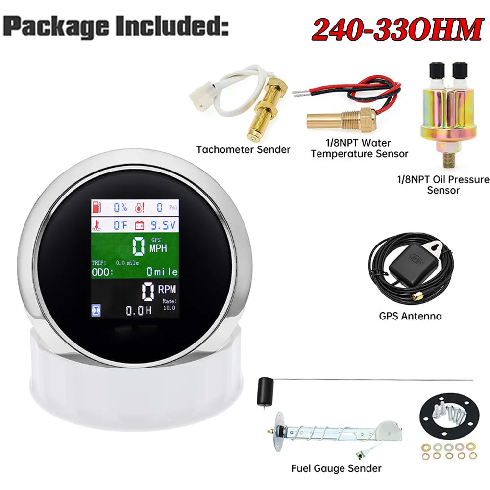 85MM Digital Car Speedometer 6 In 1 Multifunctional RPM Fuel Level Water Temp With Alarm GPS Speed Meter For Car Motorcycle