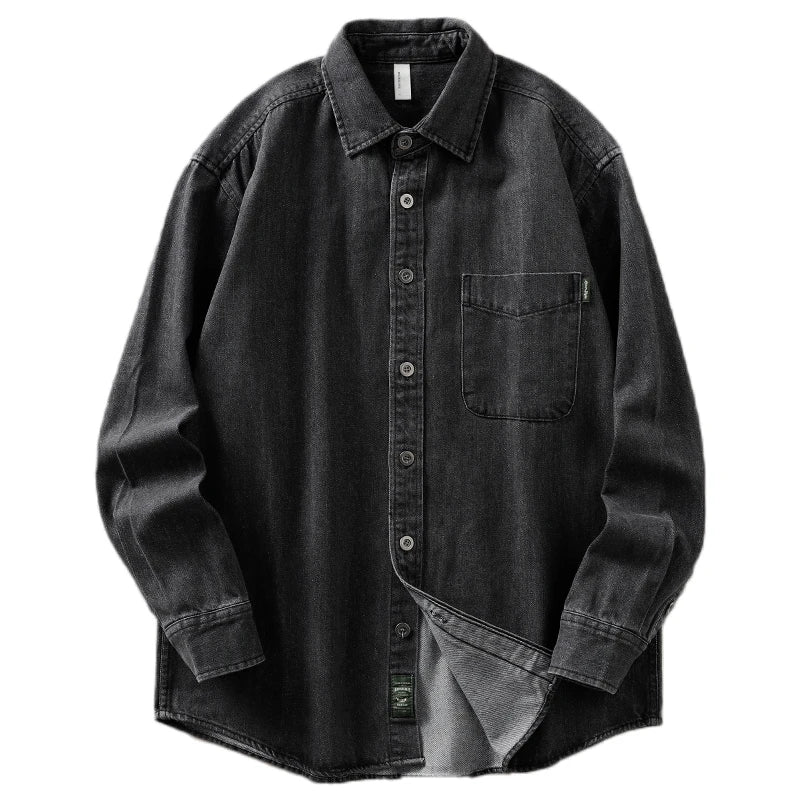 Autumn and Winter New American Tooling Long-sleeved Shirt, High-end Loose and Versatile Denim Shirt, Jacket Jacket Men