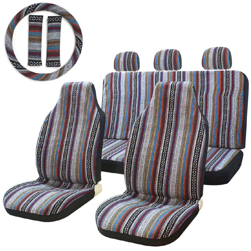 AUTOKING Striped Car Seat Covers Full Set with Seat Belt Pads Steering Wheel Cover Universal Washable Seat Covers for Cars