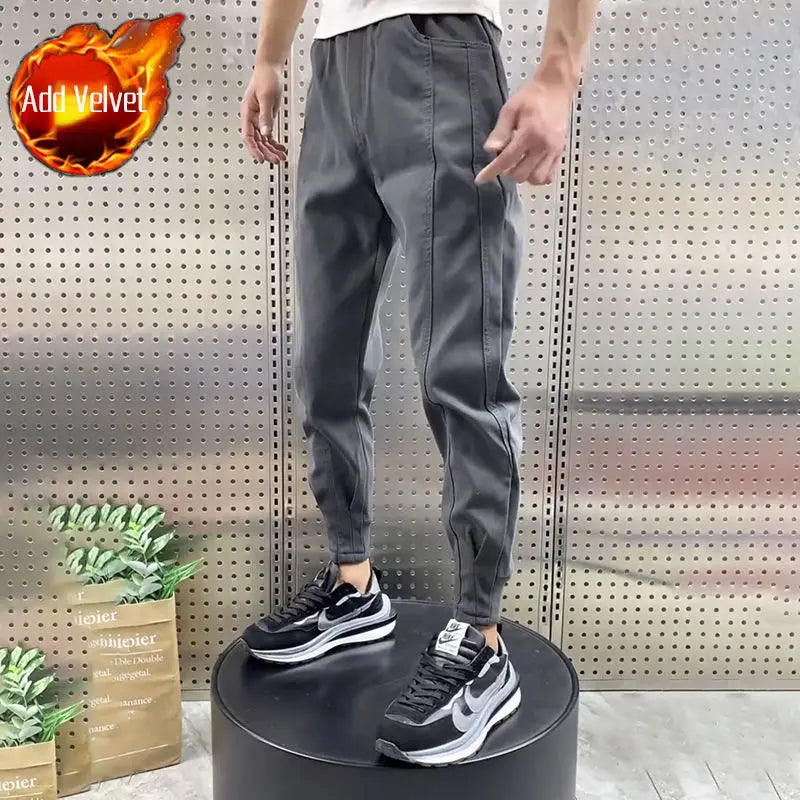 Trousers Slim Gray Joggers Sweatpants for Men Solid Harajuku Fashion Elegant Deals Cool Retro Autumn Winter Y2k Man Sports Pants