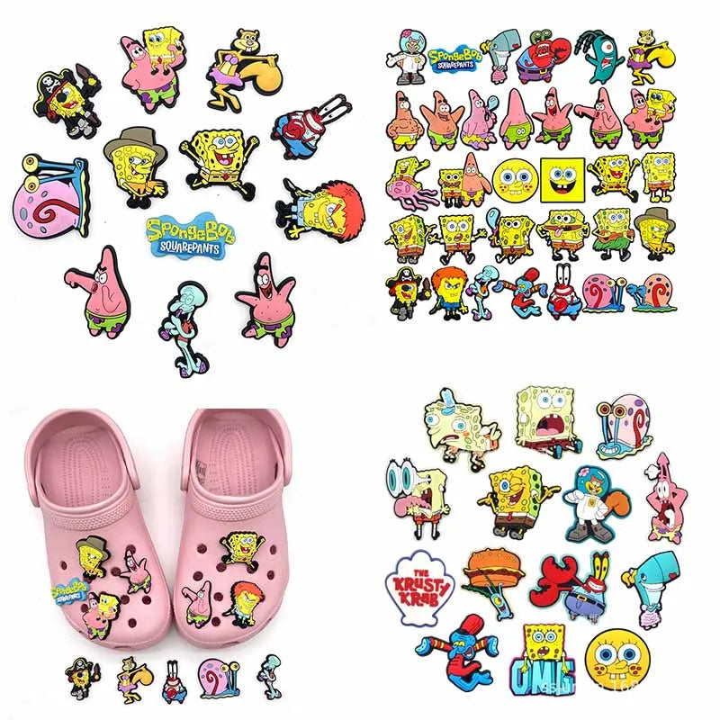 MIX Shoe Charms DIY Spongebob A/W PVC Shoes Charms Patrick Star Slippers Buckle Decorations Fit Boys Kids Birthday Xmas Gifts