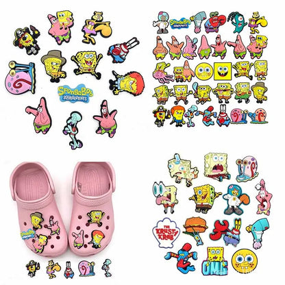 MIX Shoe Charms DIY Spongebob A/W PVC Shoes Charms Patrick Star Slippers Buckle Decorations Fit Boys Kids Birthday Xmas Gifts