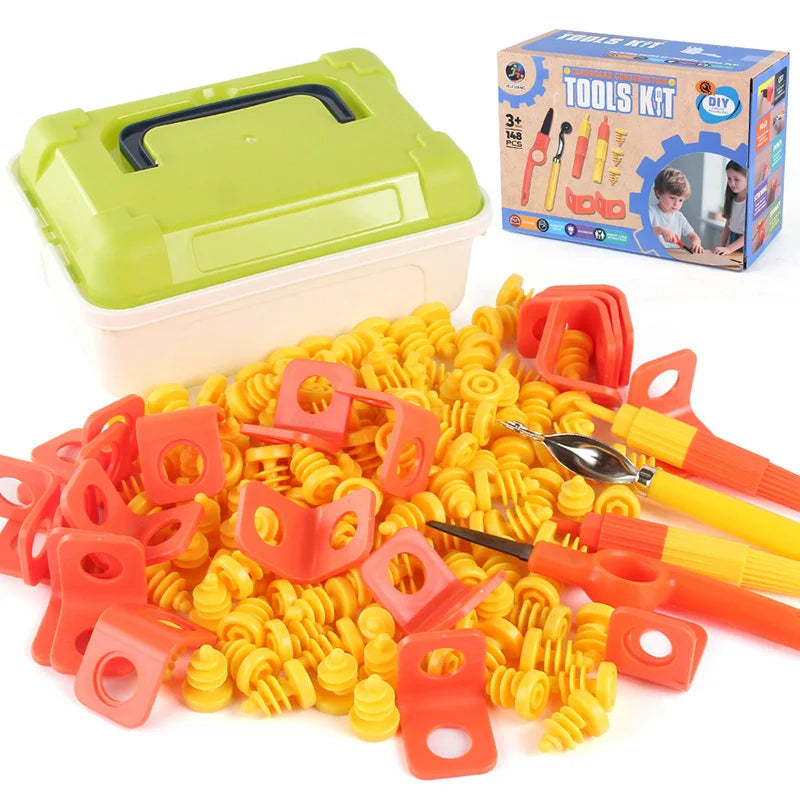 Cardboard Tools For Kids With Cutter& Tool Box- 148 PCS Construction Kit For Family& Team Activities Handmade Toys