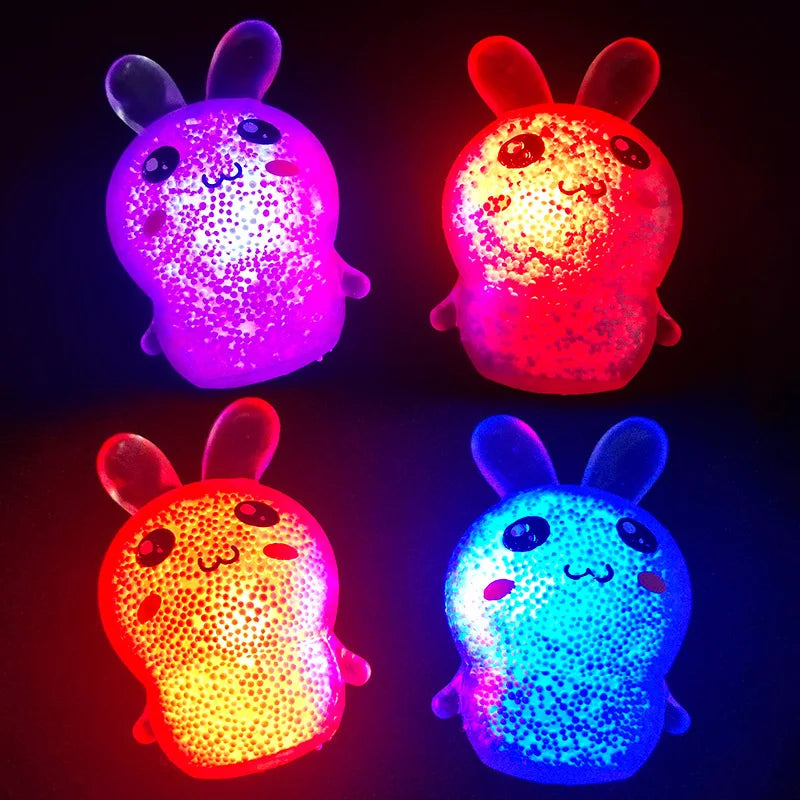 Adult Squishy Bunny Stress Balls with Light Stress Relief Toy Girls Fidget Toys Colorful Rabbit Easter Basket Stuffers
