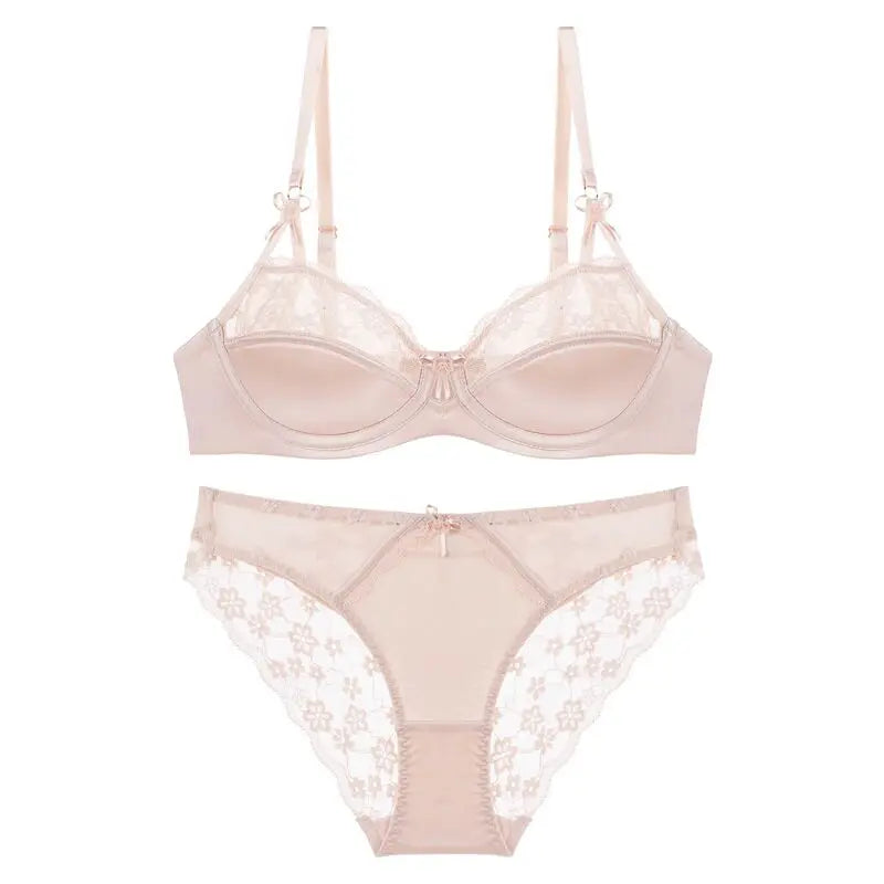 Thin Lace French Bra Set Women Minimizer Push Up Anti-Sagging Back Smoothing Side Support Comfort Sexy Daily Lingerie S-XL 32-38