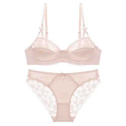 Thin Lace French Bra Set Women Minimizer Push Up Anti-Sagging Back Smoothing Side Support Comfort Sexy Daily Lingerie S-XL 32-38