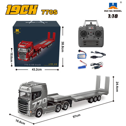 HUINA 1/18 19CH RC Truck 1501 770S Alloy Tractor 2.4G Remote Control Engineering Trailer Truck with Light and Sound Toys