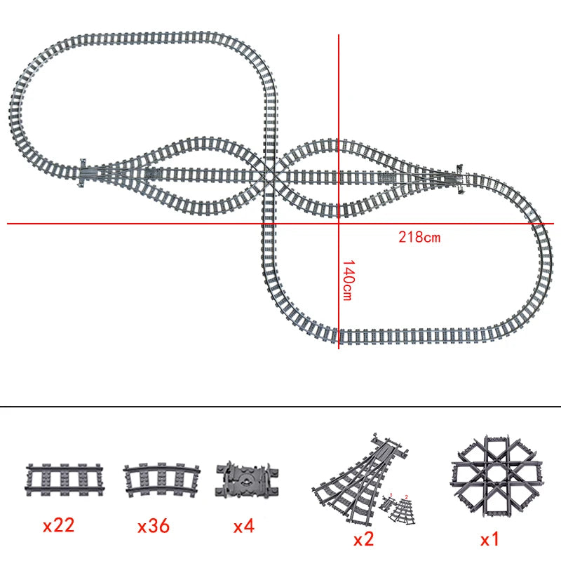 City Trains Flexible Tracks Forked Straight Curved Rails Switch Building Block Bricks High-Tech Creative Toys for kids gifts