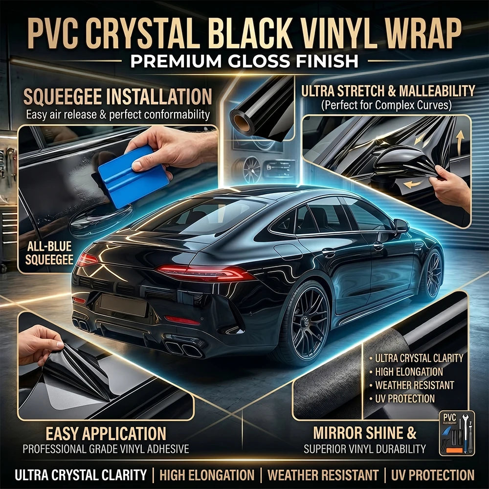 Glossy Black Self-adhesive Vinyl Sticker Circular Film Auto DIY Decal Bubble Free Air Free Car Body Styling Decor Accessories