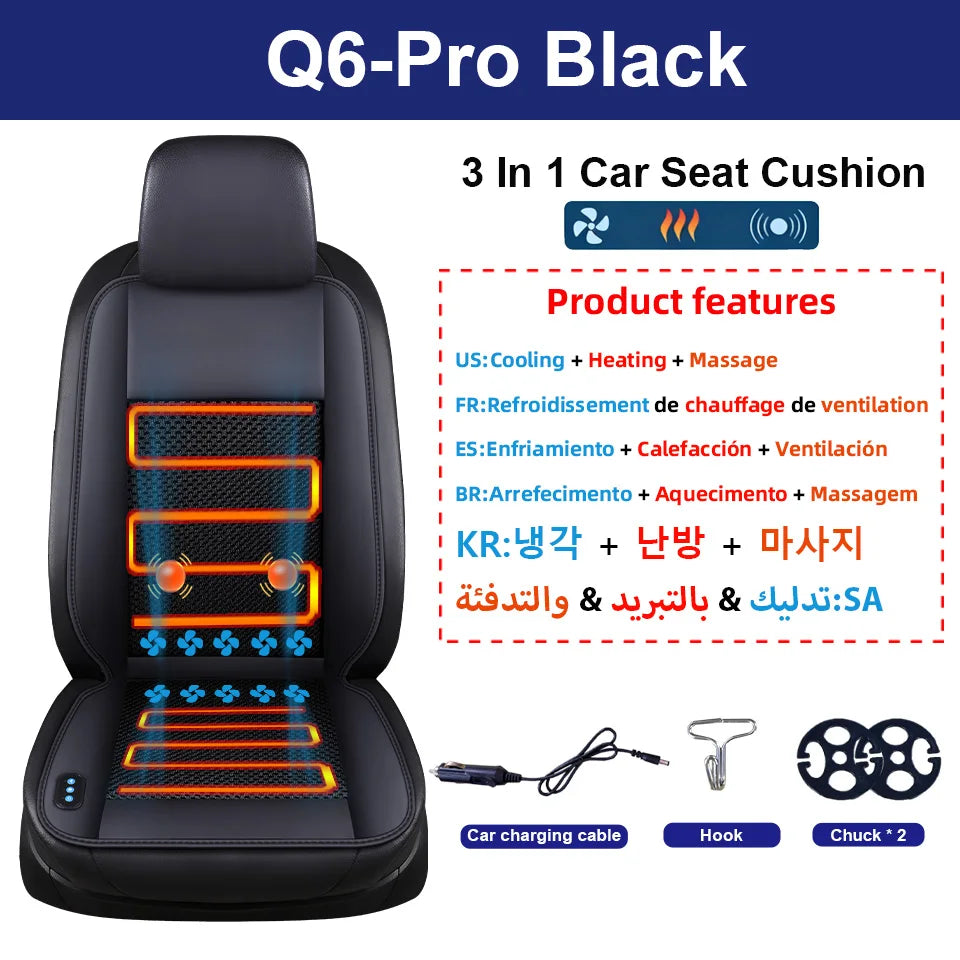 12V Summer Cooling Winter Heating Car Seat Cushion with 10 Turbo Fans Ventilation Heating Massage Function Optional Universal