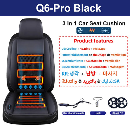 12V Summer Cooling Winter Heating Car Seat Cushion with 10 Turbo Fans Ventilation Heating Massage Function Optional Universal