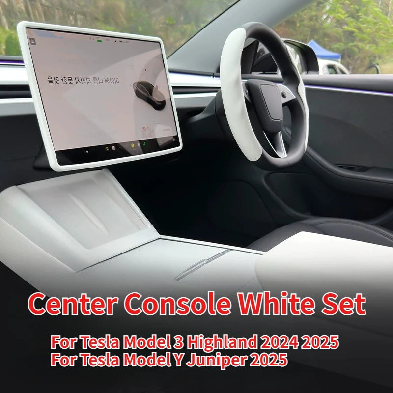 For Tesla Model Y Juniper 2025 White Interior Accessories Center Control Armrest Box Organizer Storage Box Cup Holder New Model3