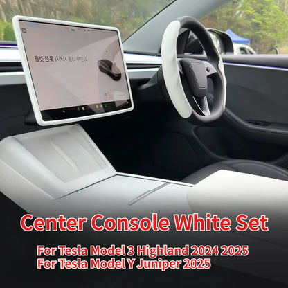 For Tesla Model Y Juniper 2025 White Interior Accessories Center Control Armrest Box Organizer Storage Box Cup Holder New Model3