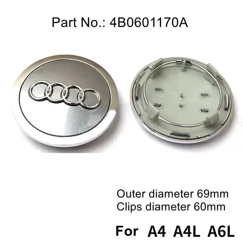 4pcs Audi Wheel Center Cap Hub Covers 60mm-135mm Car Styling Badge Auto Accessories Compatible with A3 A4 A5 A6 A7 S4 Q7 Q3
