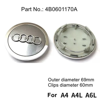4pcs Audi Wheel Center Cap Hub Covers 60mm-135mm Car Styling Badge Auto Accessories Compatible with A3 A4 A5 A6 A7 S4 Q7 Q3