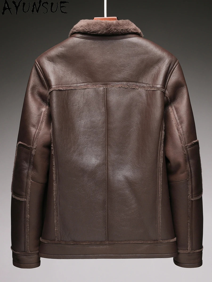 AYUNSUE Natural Real Sheepskin Fur Coat 2024 Winter Jacket Mens Fur Jackets Coats Fashion Genuine Leather Jacket Men Clothing