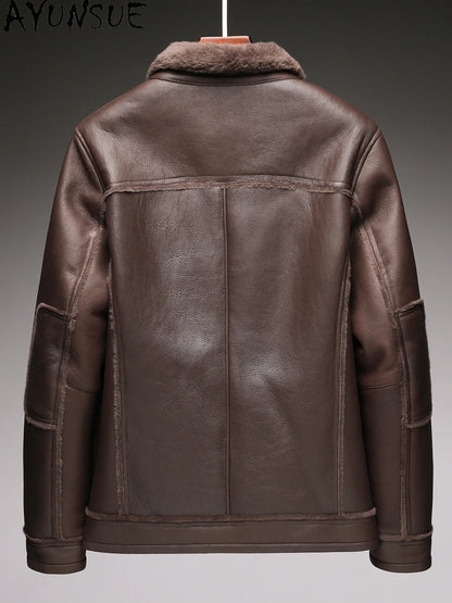 AYUNSUE Natural Real Sheepskin Fur Coat 2024 Winter Jacket Mens Fur Jackets Coats Fashion Genuine Leather Jacket Men Clothing