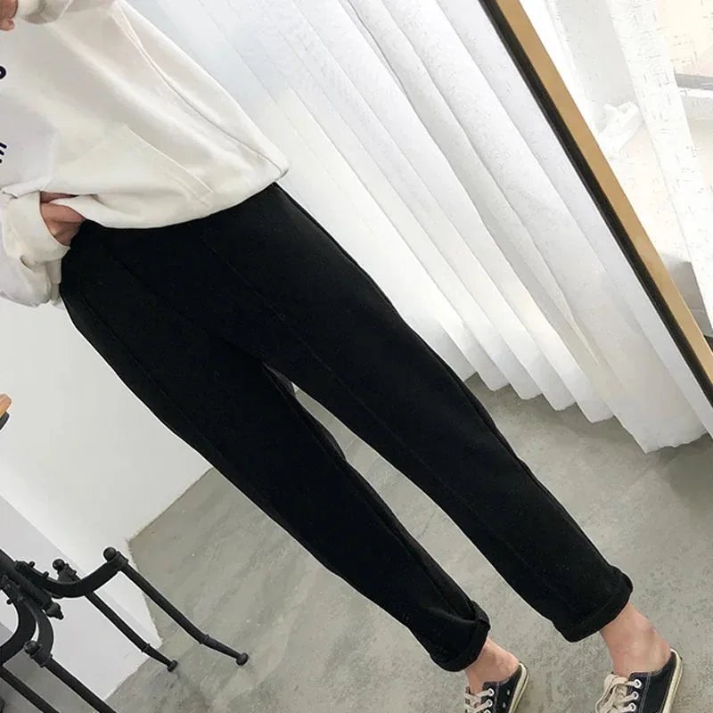 New Simple Warm Pants Women Casual Elastic Waist Pant Autumn Winter Thicken OL Wool Female Pants Loose Lady Trousers Capris